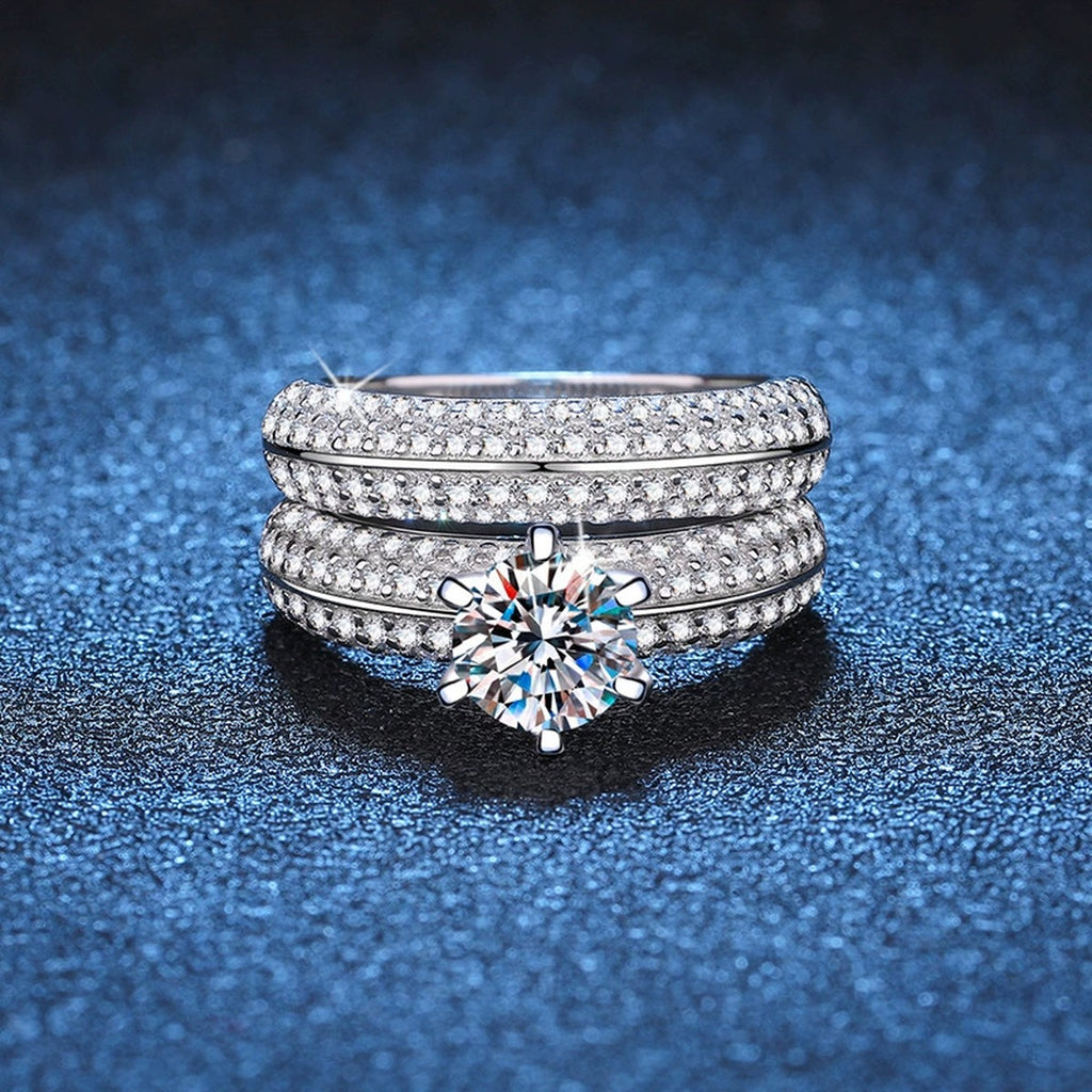 Stackable Moissanite Ring Set with CZ blue background product view