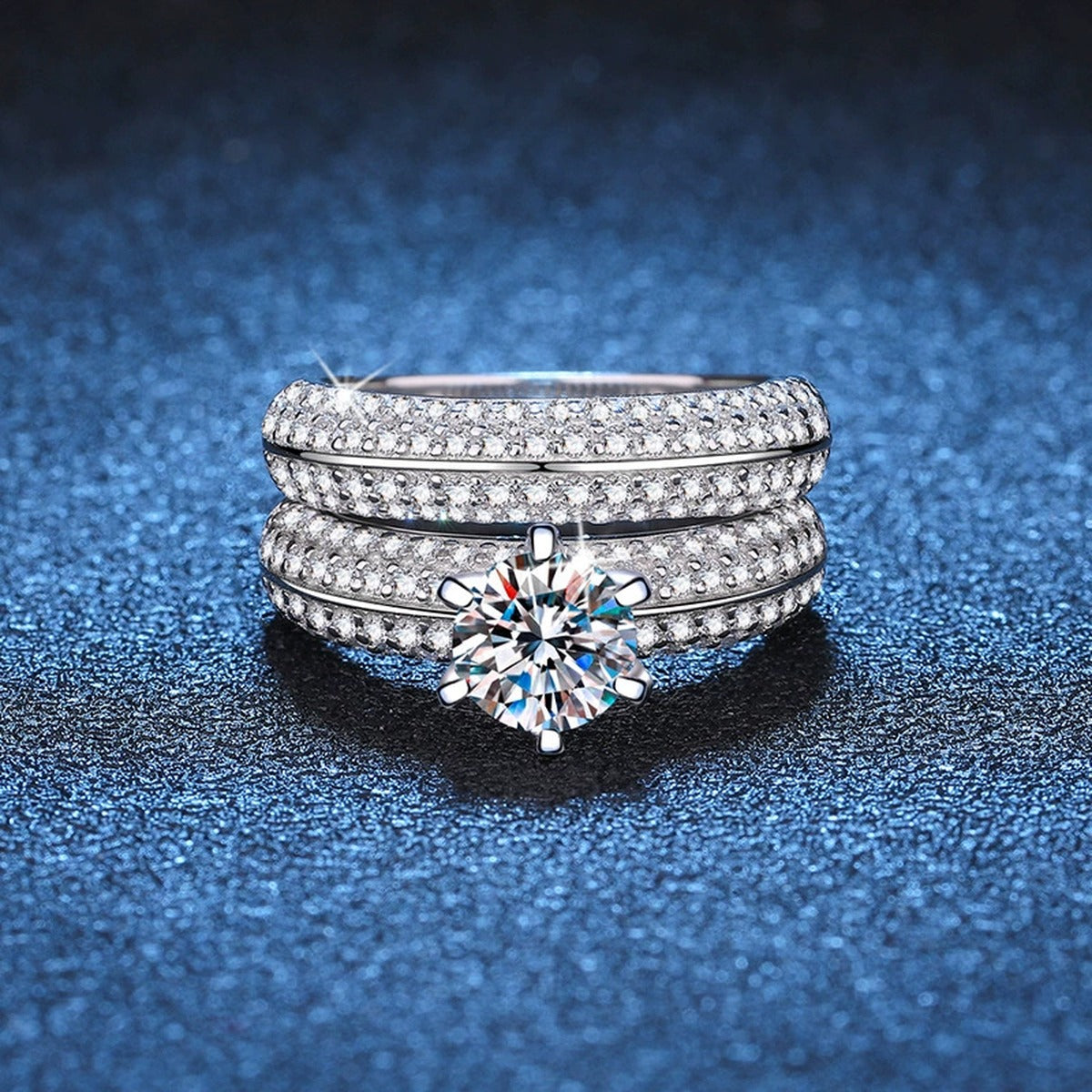 Stackable Moissanite Ring Set with CZ blue background product view