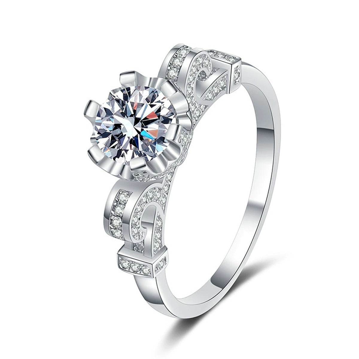 Round Moissanite Ring with CZ white background product image