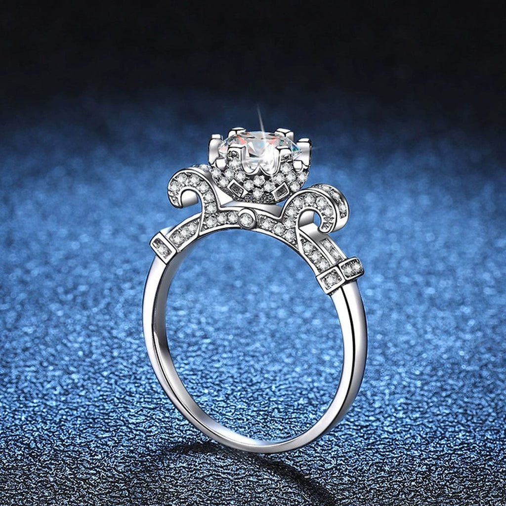 Round Moissanite Ring with CZ blue background product view