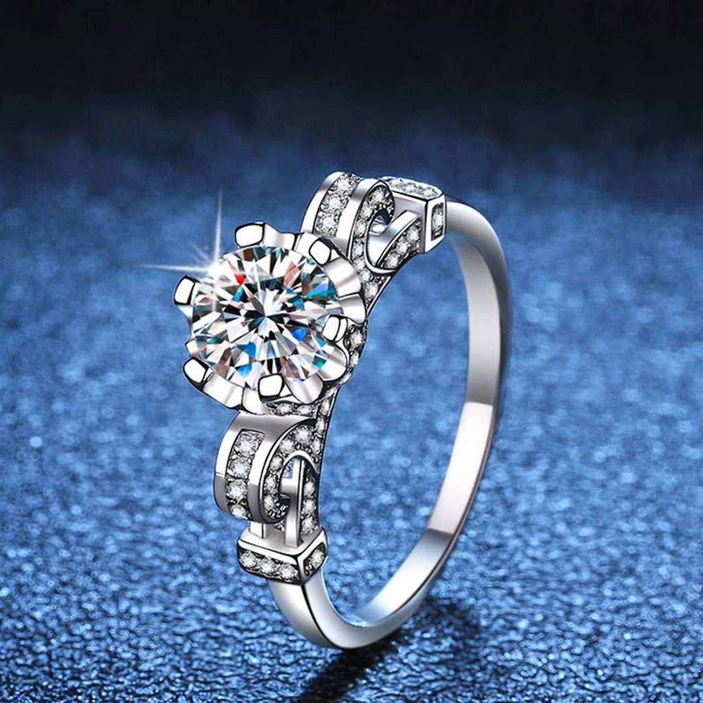 Round Moissanite Ring with CZ blue background product view