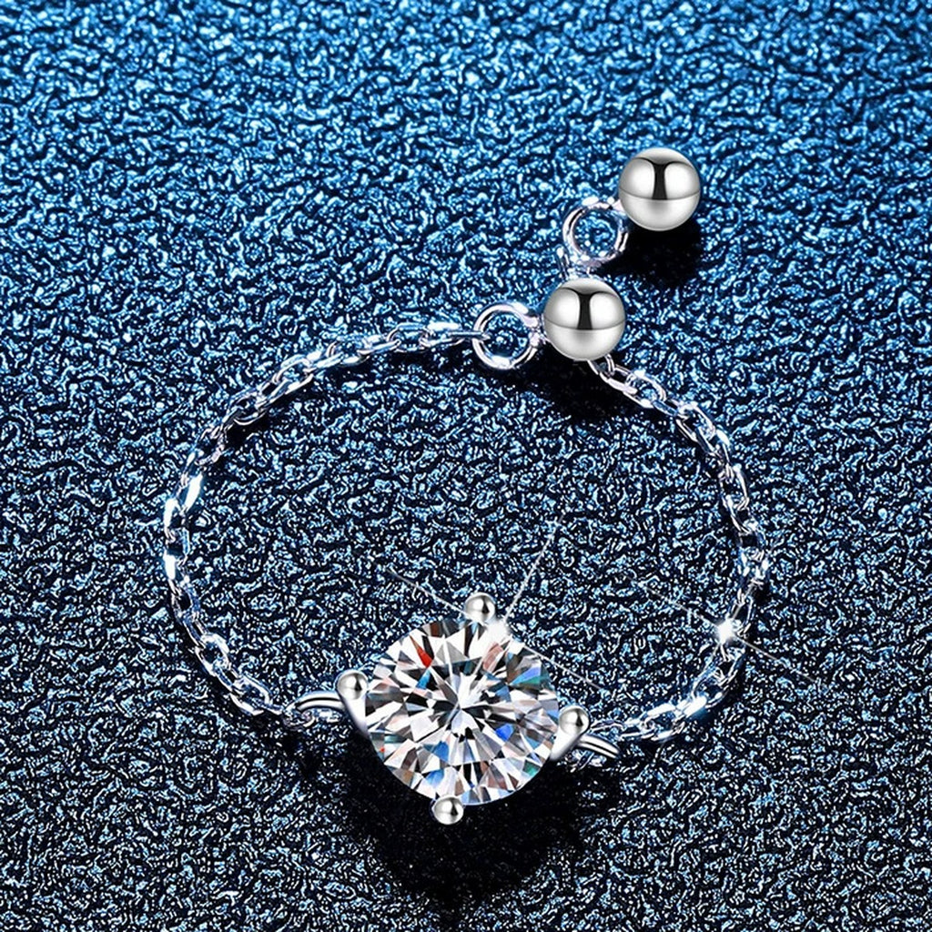 Adjustable Chain Moissanite Ring blue background product view
