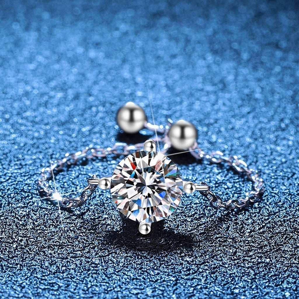 Adjustable Chain Moissanite Ring blue background product view