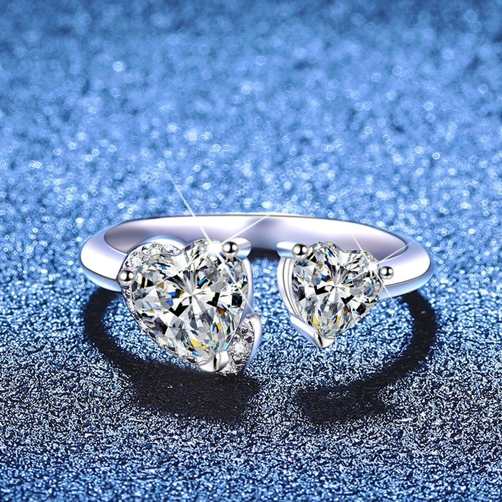 Adjustable Toi et Moi Moissanite Ring with CZ blue background product view
