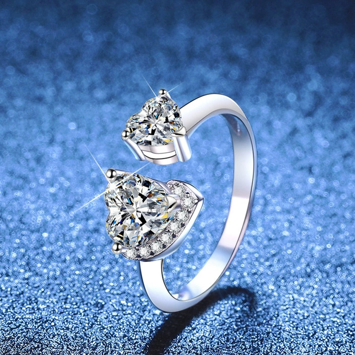Adjustable Toi et Moi Moissanite Ring with CZ blue background product view