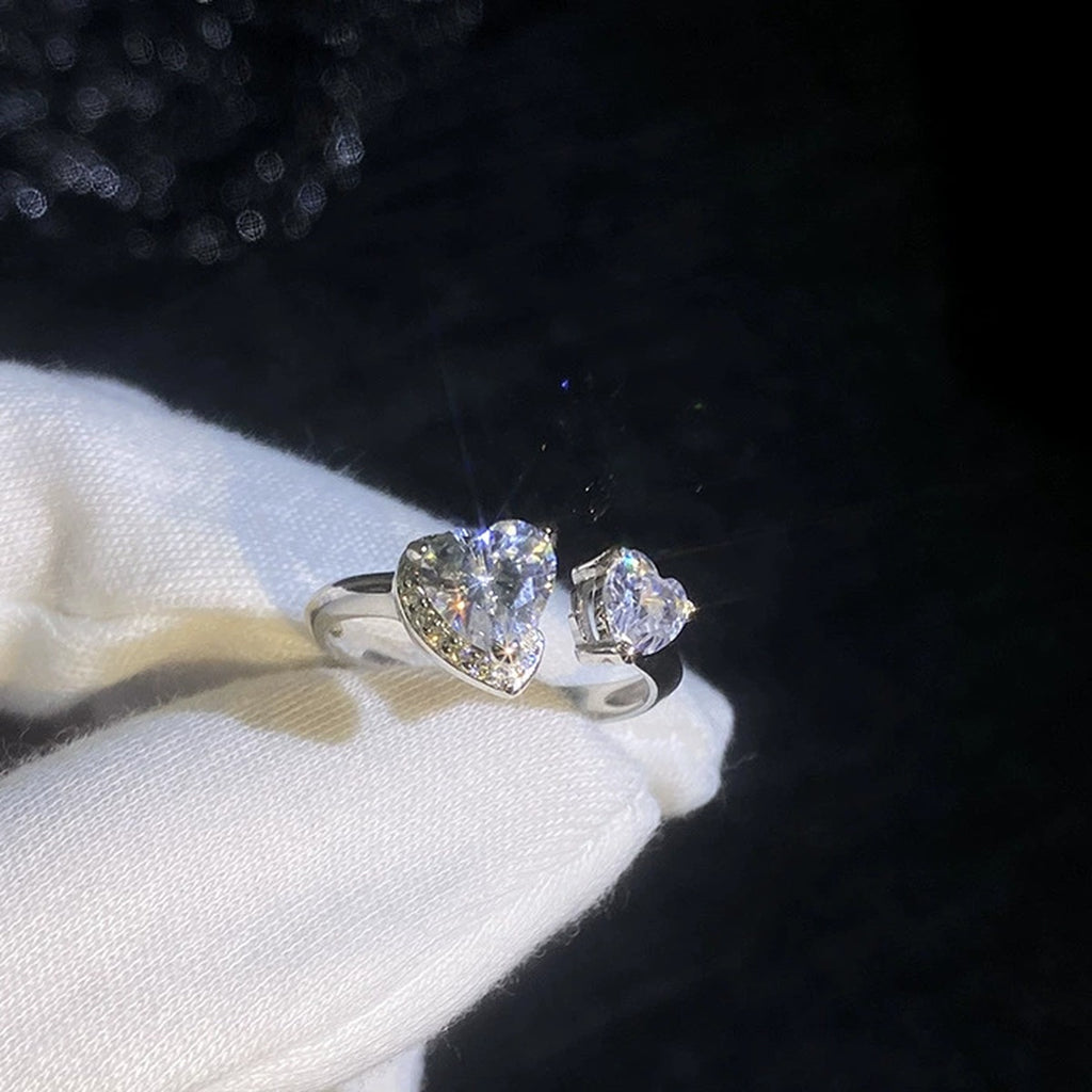Adjustable Toi et Moi Moissanite Ring with CZ dark background detail view