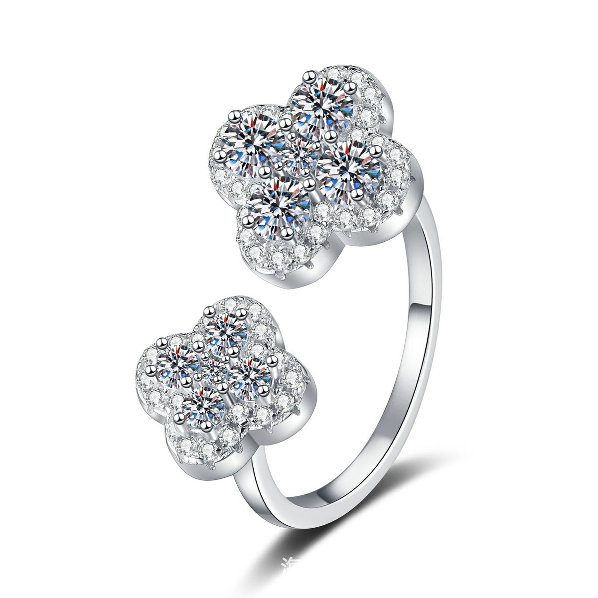 Adjustable Floral Moissanite Ring with CZ white background product image