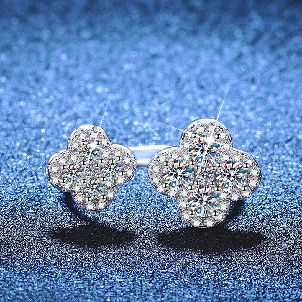 Adjustable Floral Moissanite Ring with CZ blue background product view
