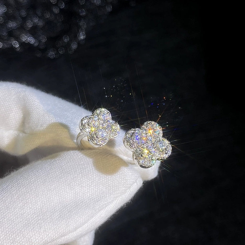 Adjustable Floral Moissanite Ring with CZ dark background detail view