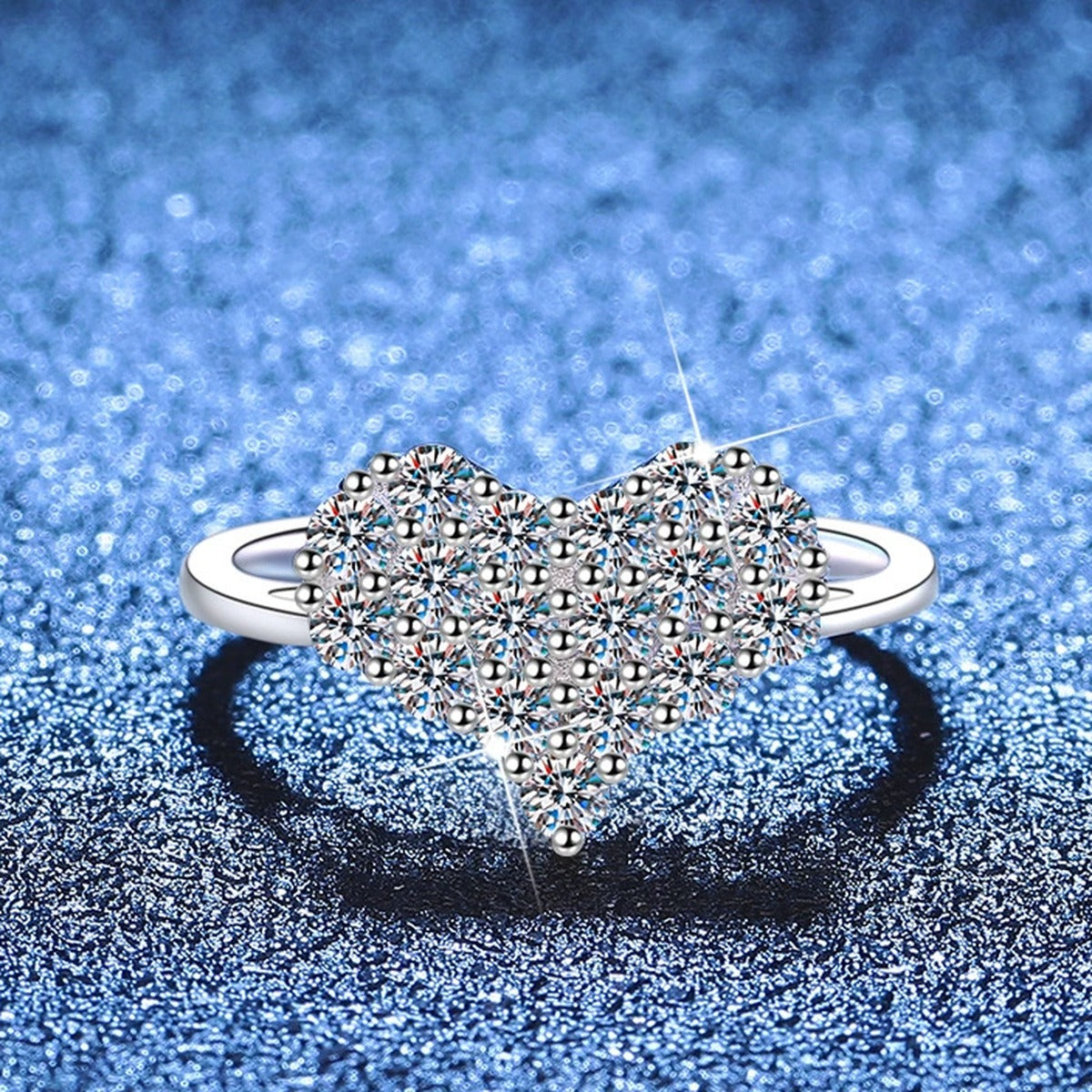 Floral Cluster Moissanite Ring blue background product view