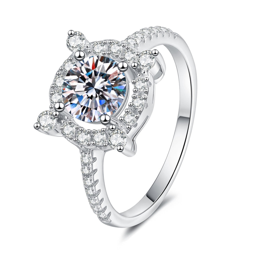 Round Halo Moissanite Ring with CZ white background product image