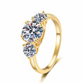 Three Stone Moissanite Ring in Yellow Gold-Plated S925 Sterling Silver white background product image