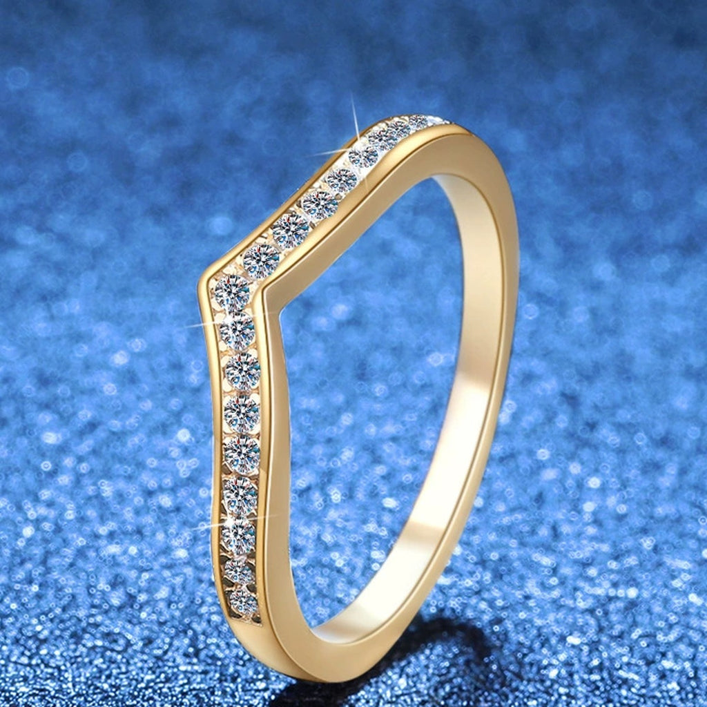 Chevron Moissanite Band Ring in Yellow Gold-Plated S925 Sterling Silver blue background product view