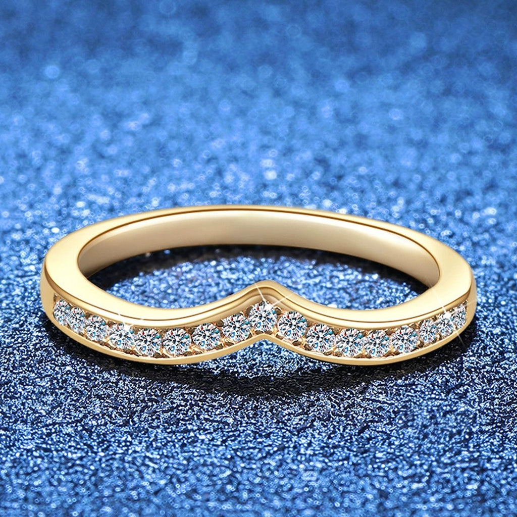 Chevron Moissanite Band Ring in Yellow Gold-Plated S925 Sterling Silver blue background product view