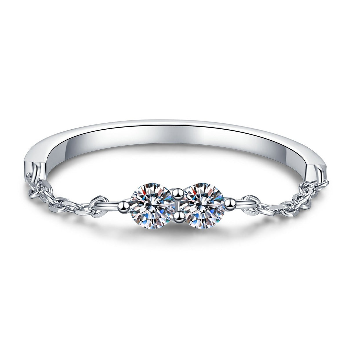 Two stone Moissanite Band Ring in White Gold-Plated S925 Sterling Silver white background product image