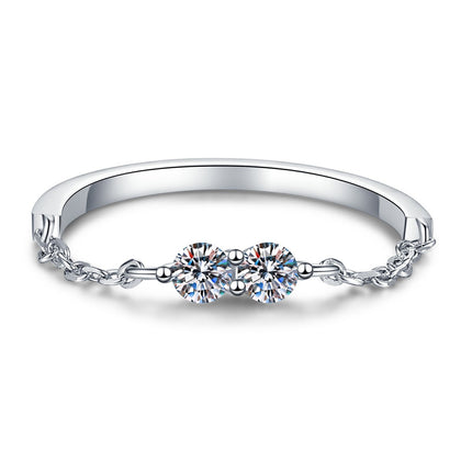 Two stone Moissanite Band Ring in White Gold-Plated S925 Sterling Silver white background product image