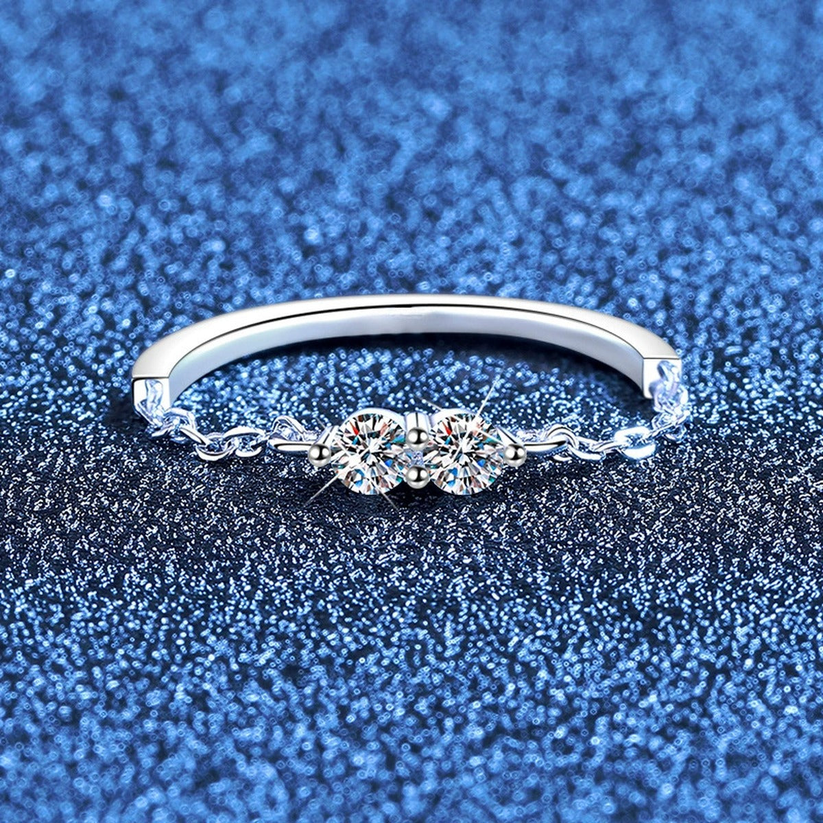 Two stone Moissanite Band Ring in White Gold-Plated S925 Sterling Silver product detail view
