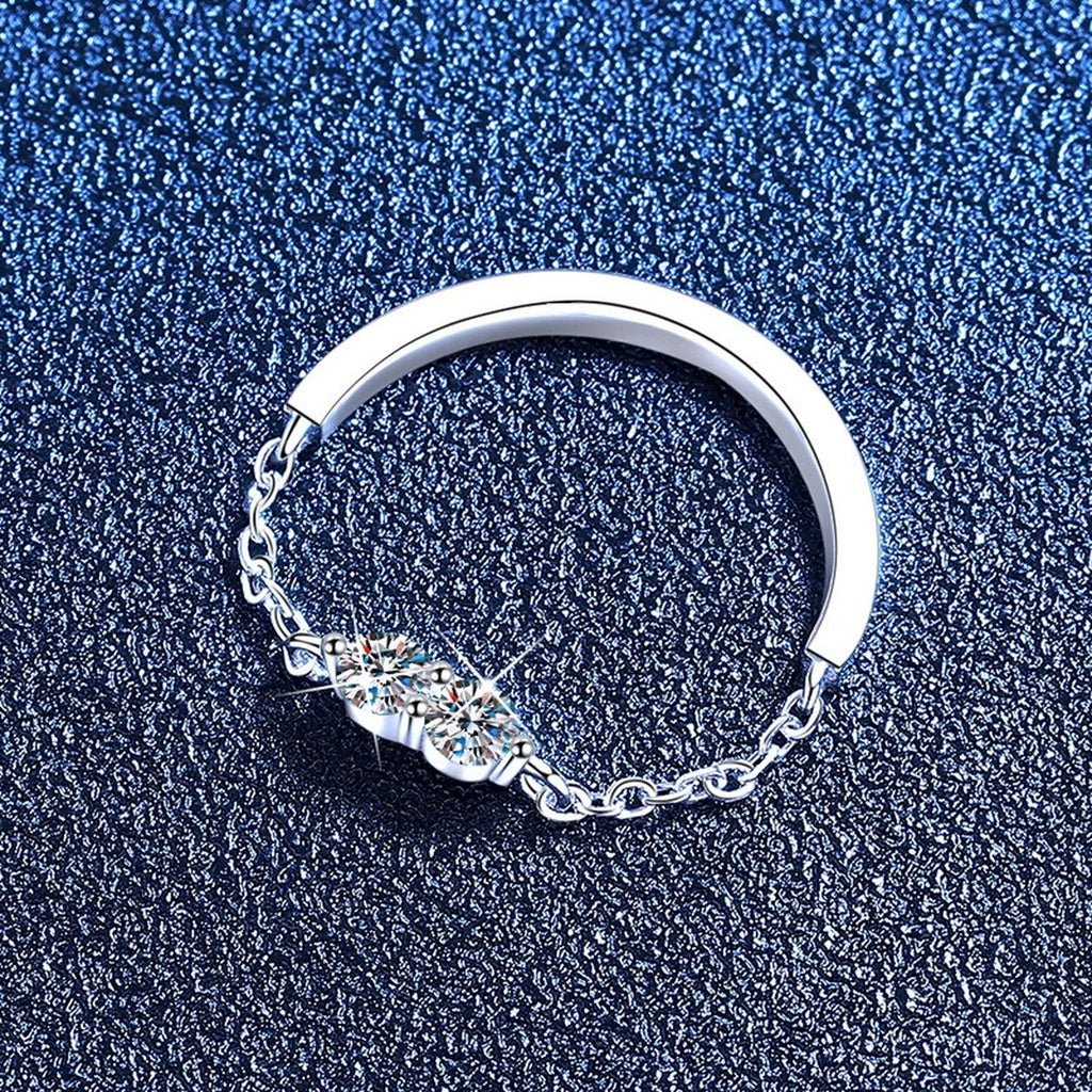 Two stone Moissanite Band Ring in White Gold-Plated S925 Sterling Silver product detail view