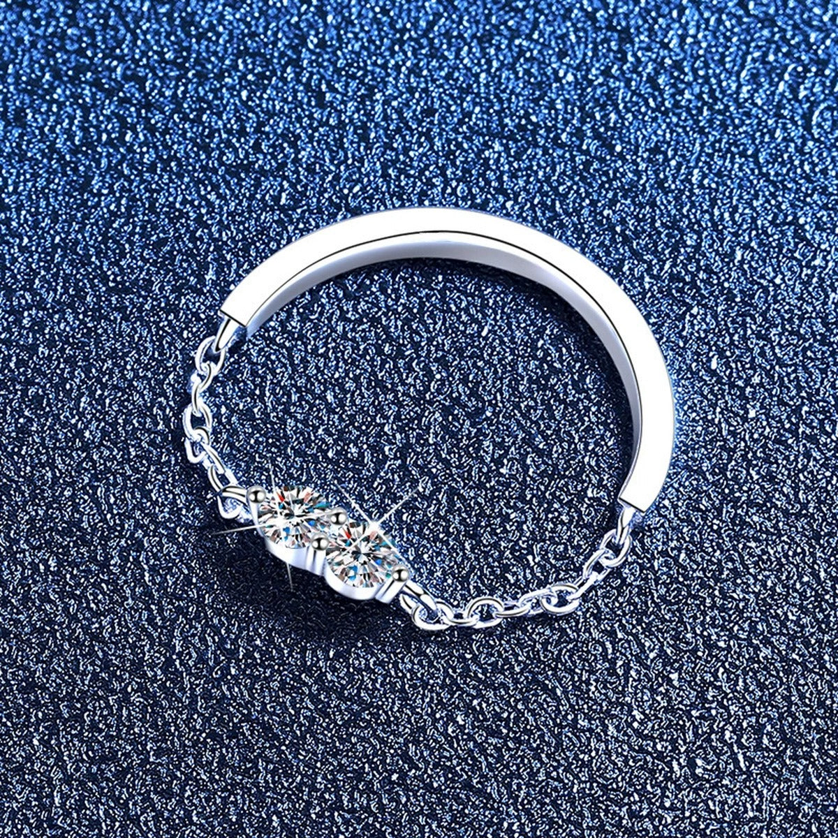 Two stone Moissanite Band Ring in White Gold-Plated S925 Sterling Silver product detail view