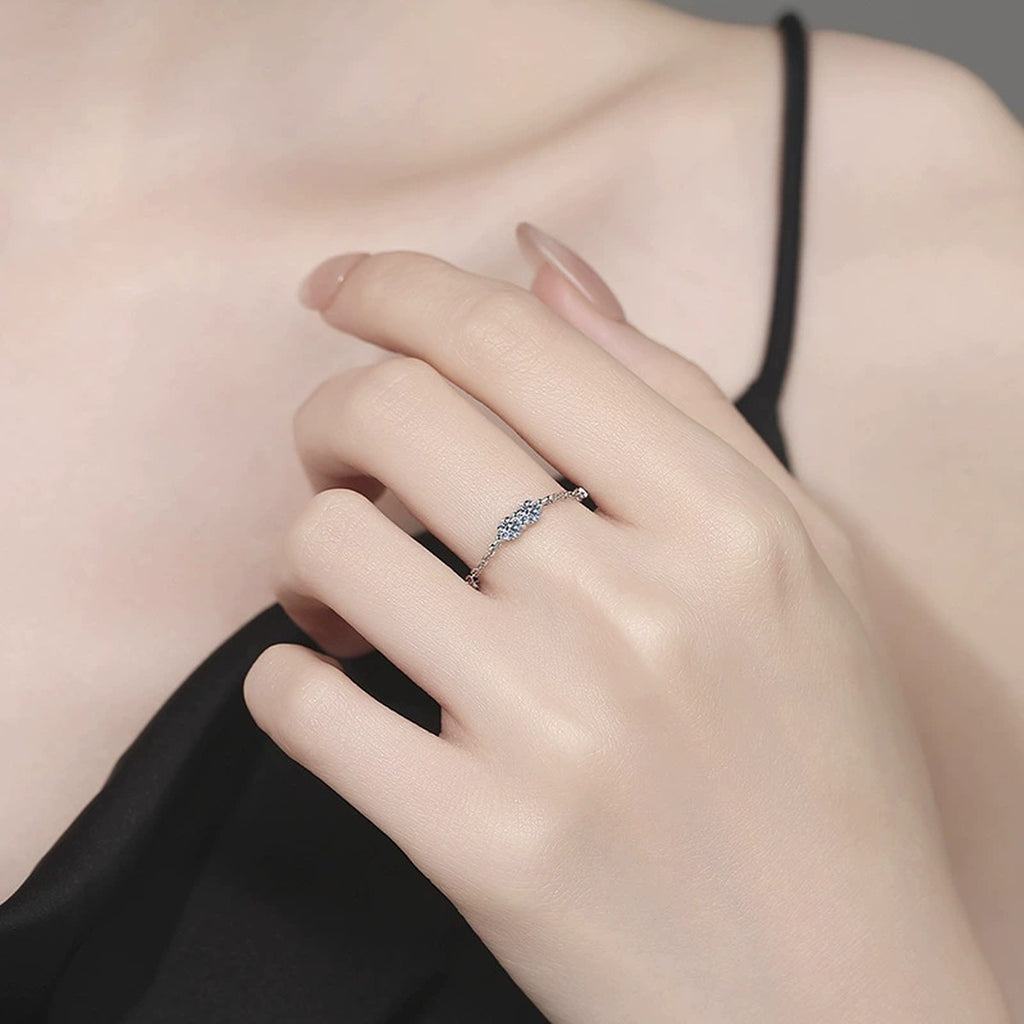 Two stone Moissanite Band Ring in White Gold-Plated S925 Sterling Silver worn by model