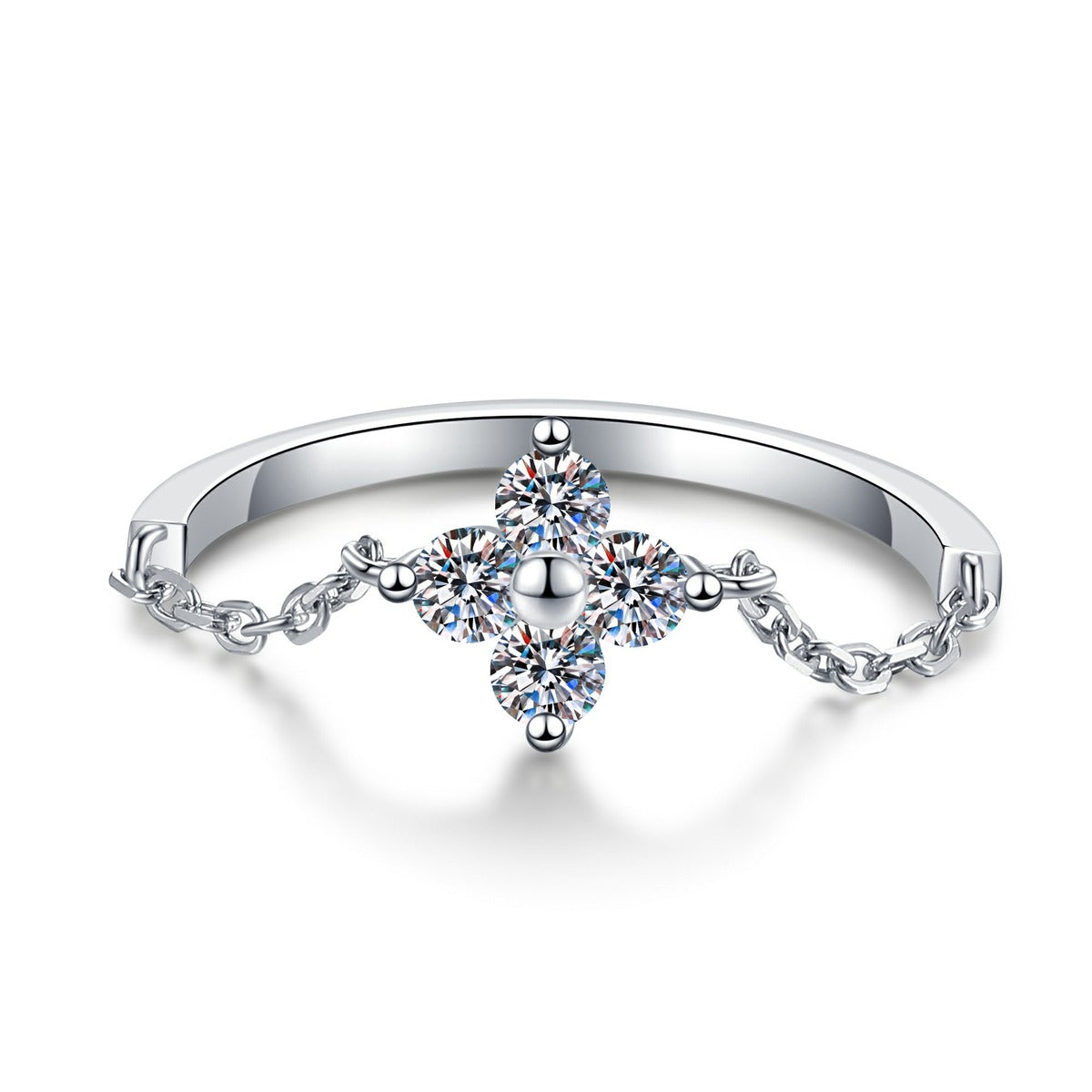 Cross Floral Moissanite Ring in White Gold-Plated S925 Sterling Silver white background product image