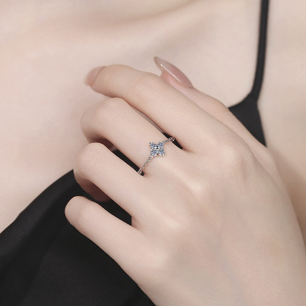 Cross Floral Moissanite Ring in White Gold-Plated S925 Sterling Silver worn by model