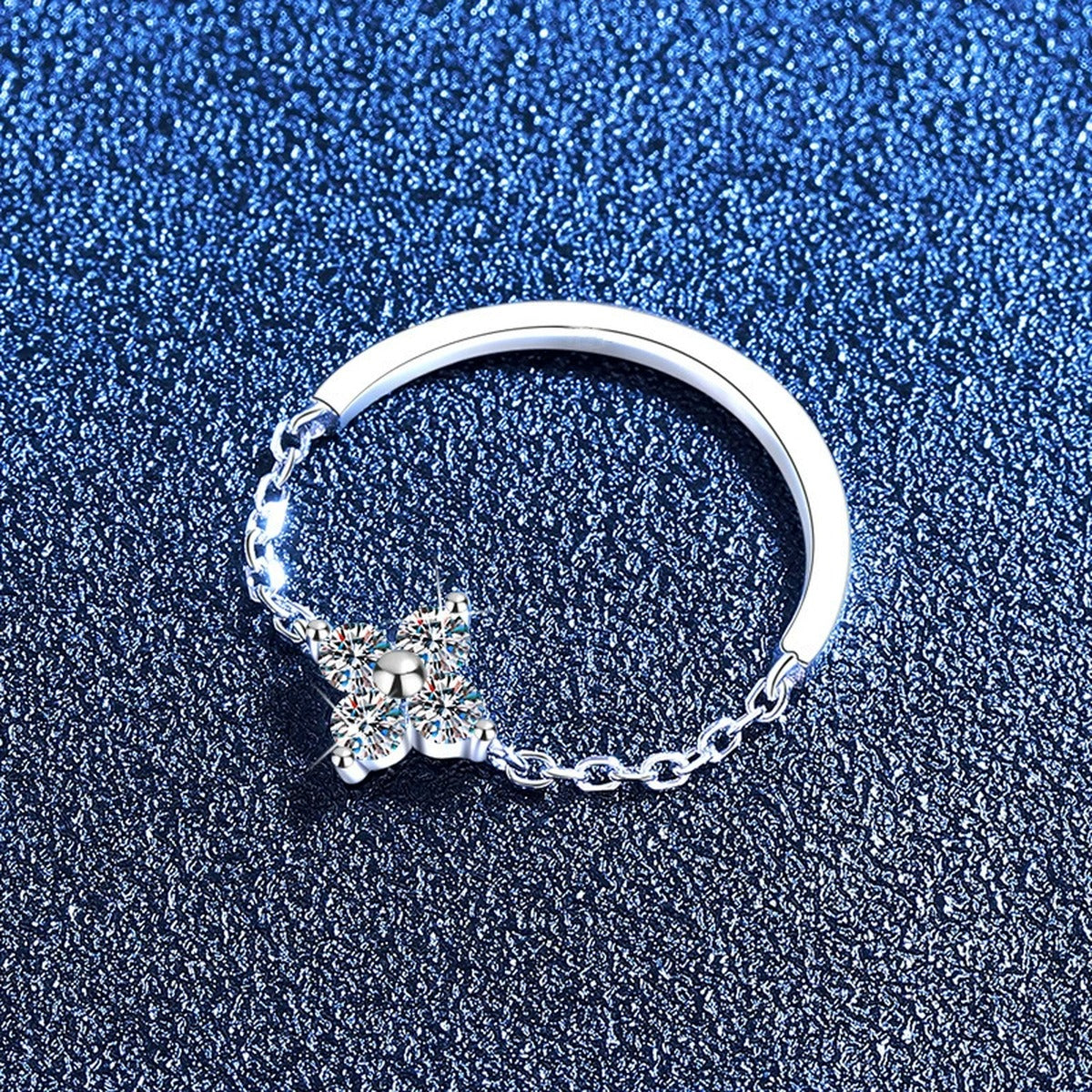 Cross Floral Moissanite Ring in White Gold-Plated S925 Sterling Silver product detail view