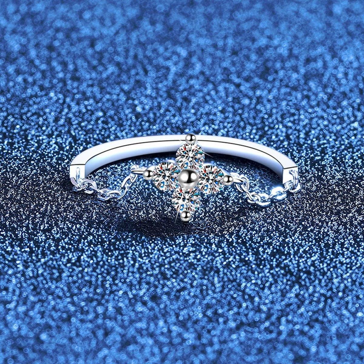 Cross Floral Moissanite Ring in White Gold-Plated S925 Sterling Silver product detail view