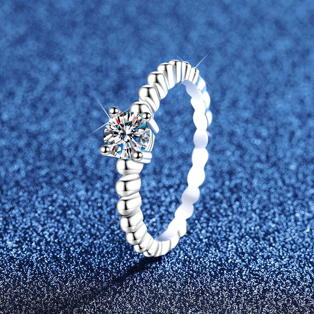 Beaded Moissanite Band Ring in White Gold-Plated S925 Sterling Silver product detail view