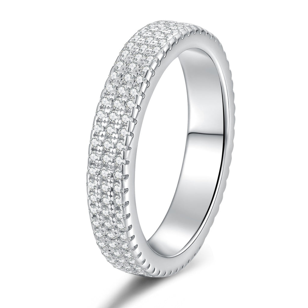 Full Eternity Moissanite Band Ring in White Gold-Plated S925 Sterling Silver white background product image