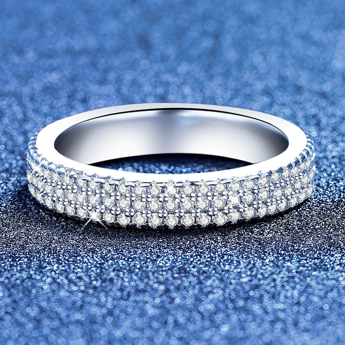 Full Eternity Moissanite Band Ring in White Gold-Plated S925 Sterling Silver product detail view