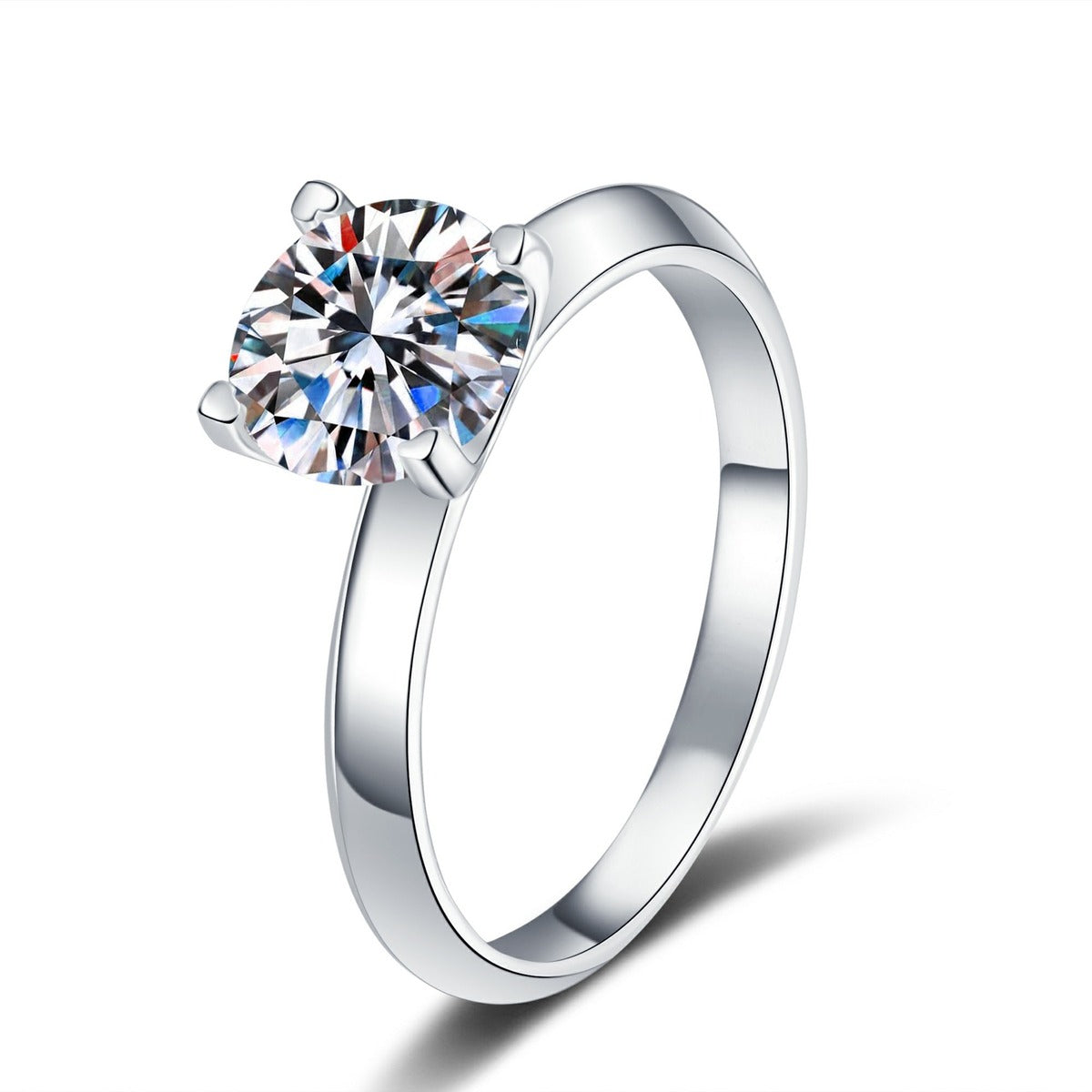 Round Moissanite Solitaire Ring in White Gold-Plated S925 Sterling Silver white background product image