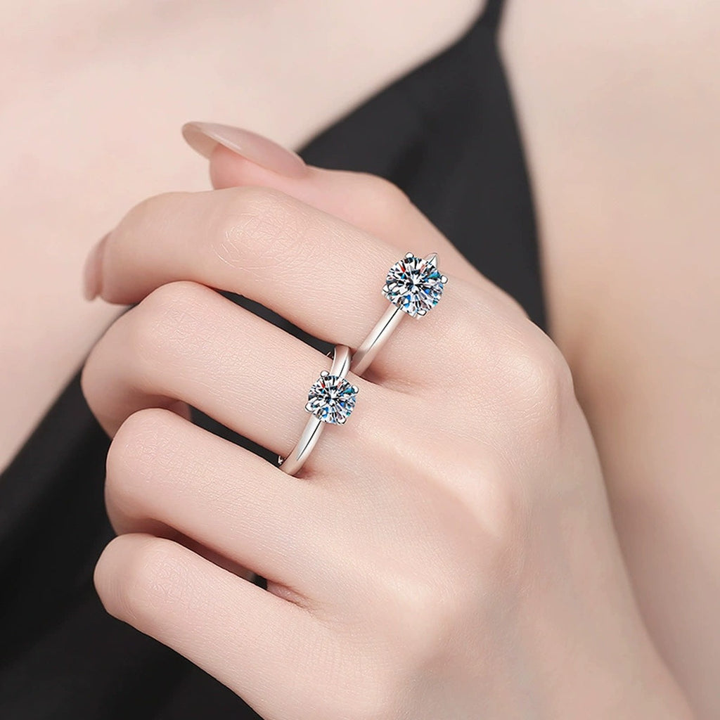 Round Moissanite Solitaire Ring in White Gold-Plated S925 Sterling Silver worn by model