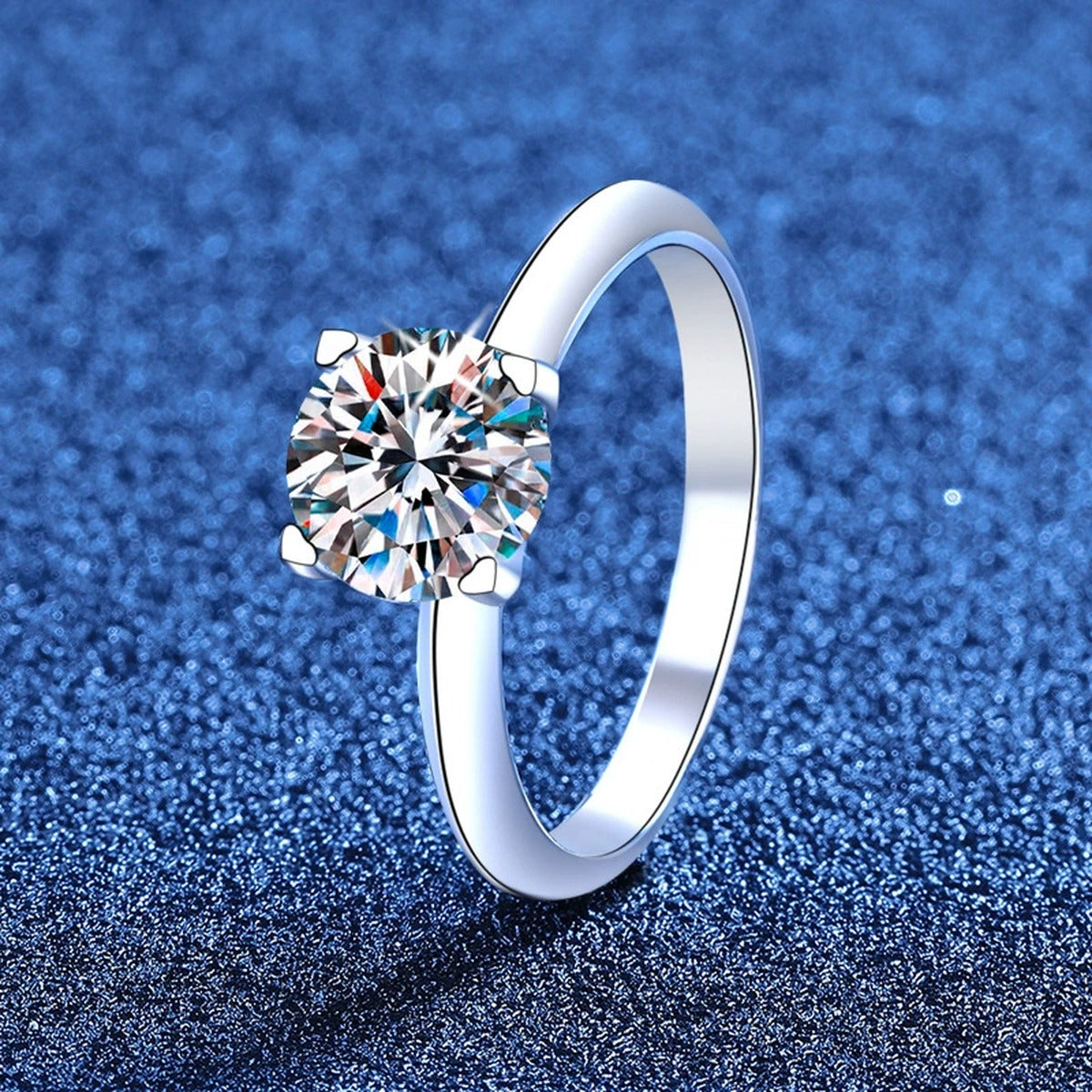 Round Moissanite Solitaire Ring in White Gold-Plated S925 Sterling Silver product detail view