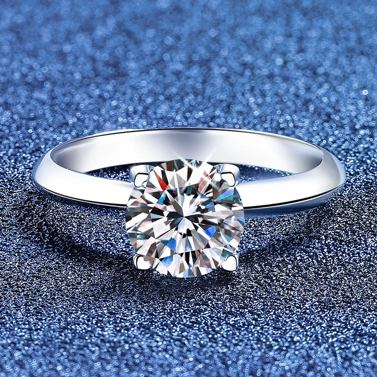 Round Moissanite Solitaire Ring in White Gold-Plated S925 Sterling Silver product detail view