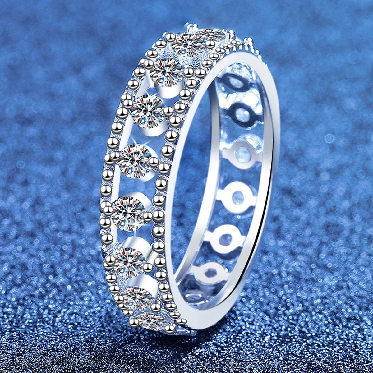Moissanite Eternity Band Ring in White Gold-Plated S925 Sterling Silver product detail view