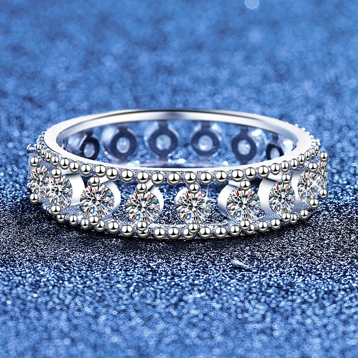 Moissanite Eternity Band Ring in White Gold-Plated S925 Sterling Silver product detail view
