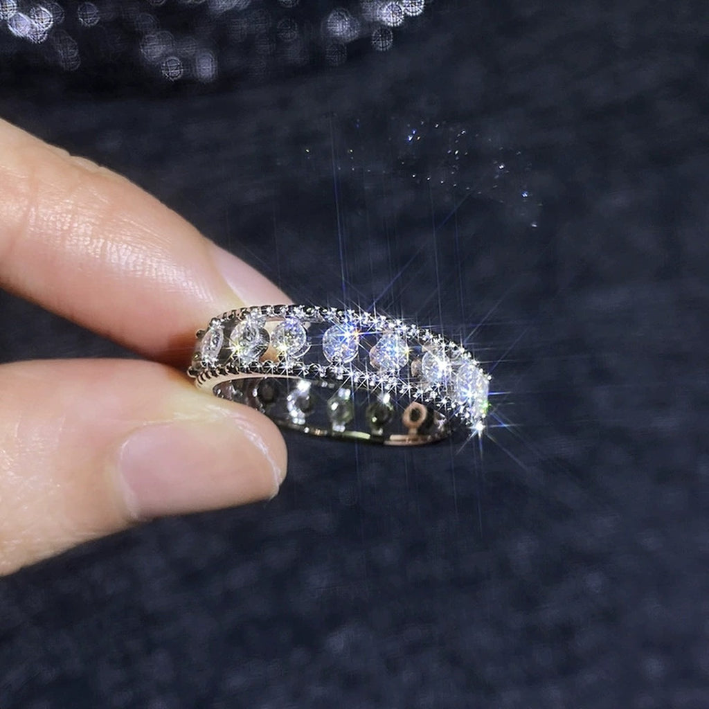 Moissanite Eternity Band Ring in White Gold-Plated S925 Sterling Silver product detail view