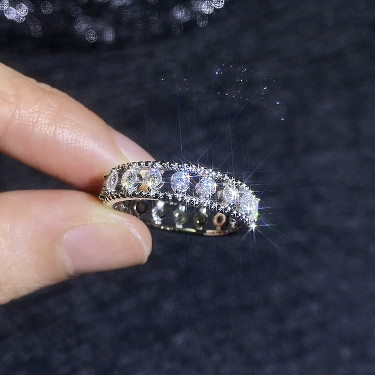 Moissanite Eternity Band Ring in White Gold-Plated S925 Sterling Silver product detail view