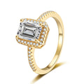 Emerald Cut Moissanite Ring with CZ in Yellow Gold-Plated S925 Sterling Silver white background product image