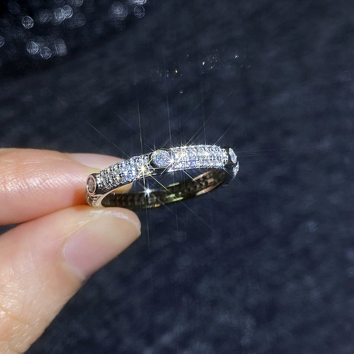 Moissanite Eternity Band Ring in White Gold-Plated S925 Sterling Silver product detail view