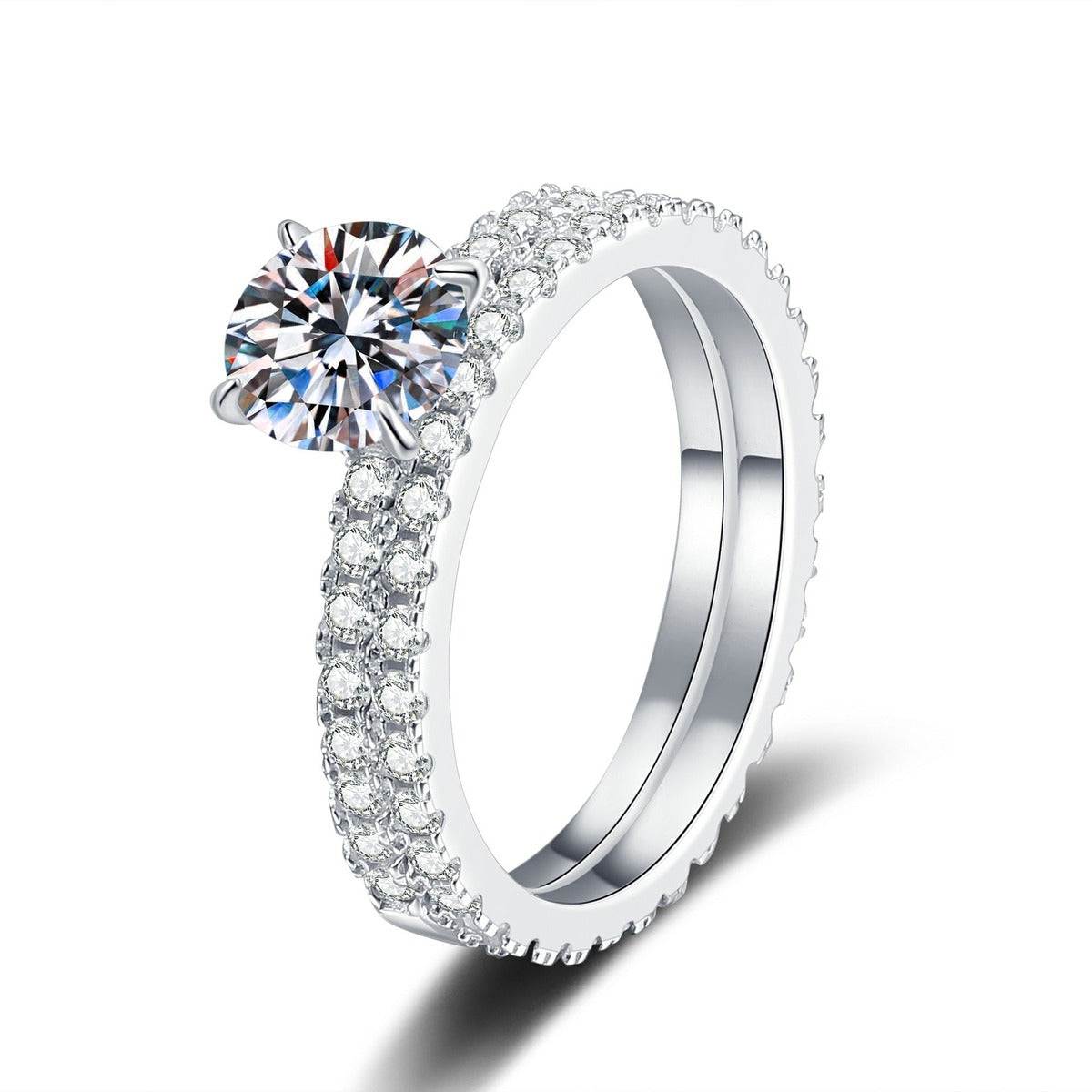 Stackable Moissanite Ring Set in White Gold-Plated S925 Sterling Silver white background product image