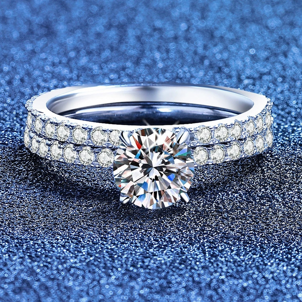 Stackable Moissanite Ring Set in White Gold-Plated S925 Sterling Silver product detail view