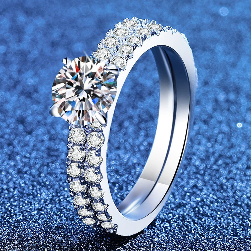 Stackable Moissanite Ring Set in White Gold-Plated S925 Sterling Silver product detail view