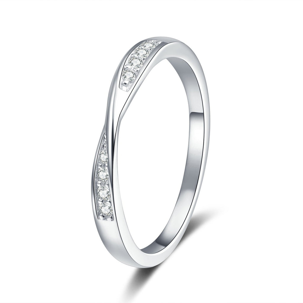 Slim Moissanite Band Ring in White Gold-Plated S925 Sterling Silver white background product image