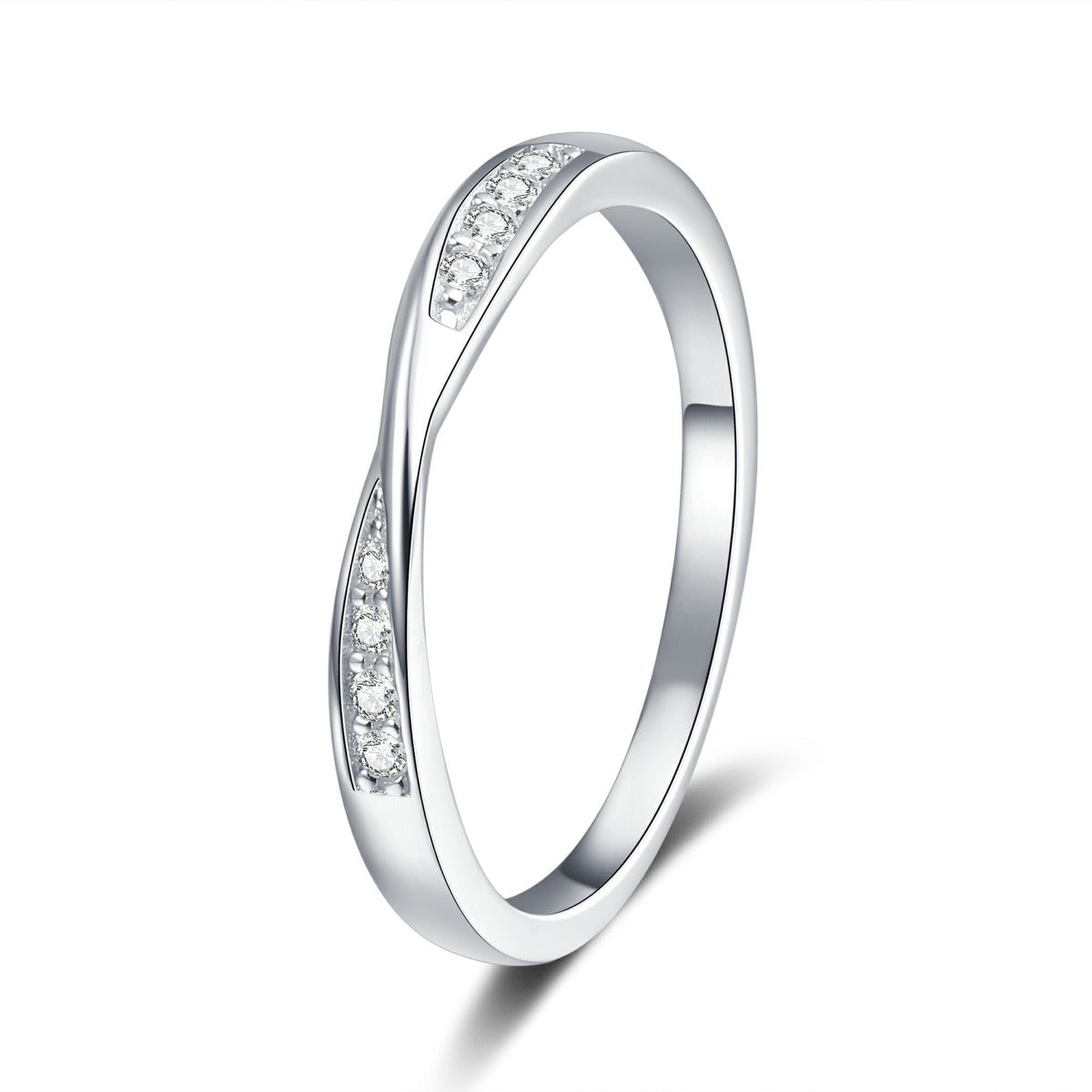 Slim Moissanite Band Ring in White Gold-Plated S925 Sterling Silver white background product image