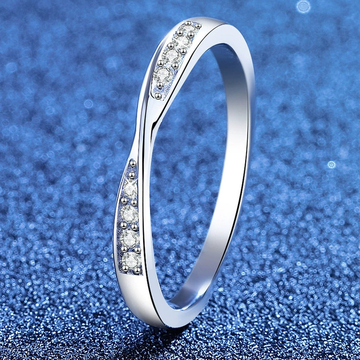 Slim Moissanite Band Ring in White Gold-Plated S925 Sterling Silver product detail view
