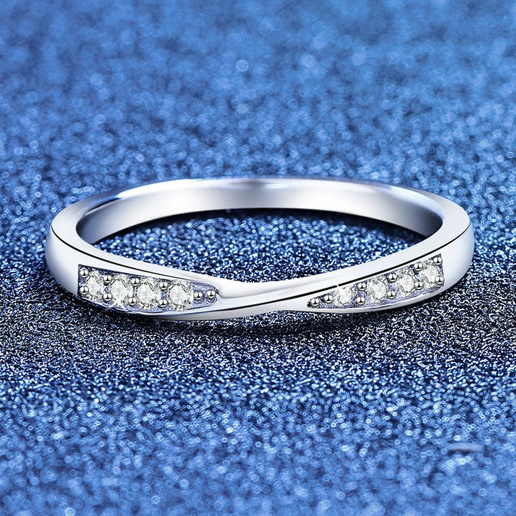 Slim Moissanite Band Ring in White Gold-Plated S925 Sterling Silver product detail view
