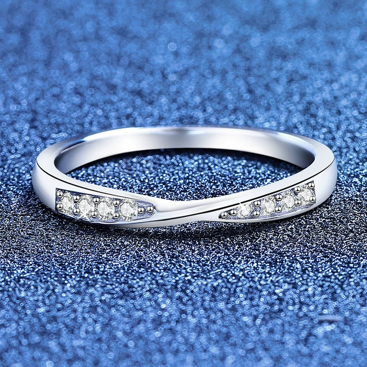 Slim Moissanite Band Ring in White Gold-Plated S925 Sterling Silver product detail view