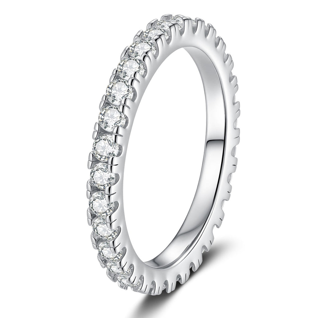 Moissanite Eternity Band Ring in White Gold-Plated S925 Sterling Silver white background product image
